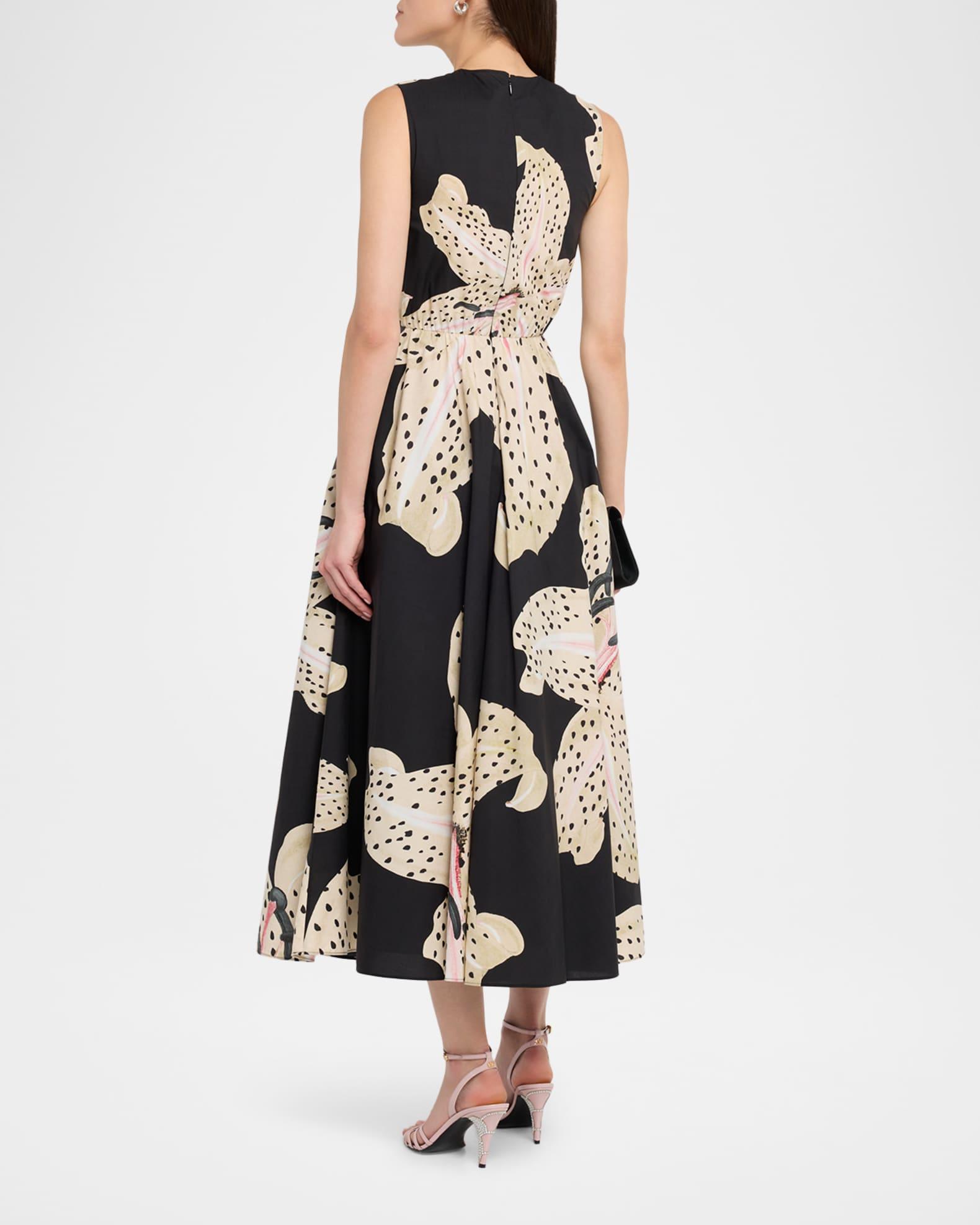 Flower-Print Popeline Sleeveless Midi Dress Product Image