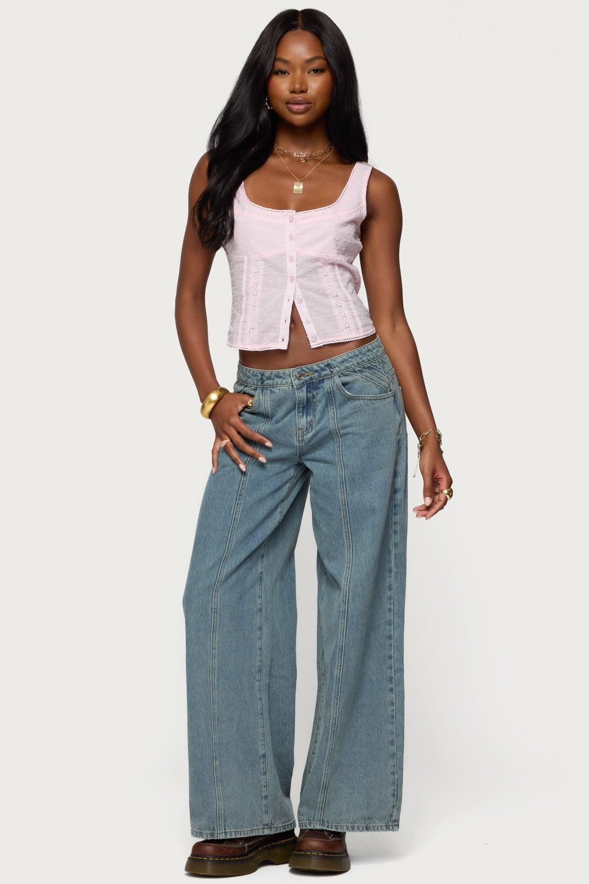 Embroidered Cotton Button Up Top Product Image