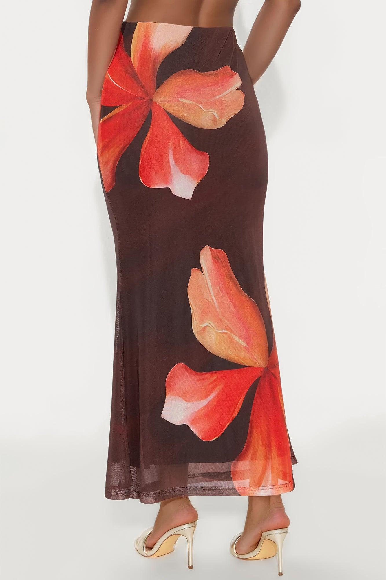 Into The Night Floral Mesh Maxi Skirt - Brown/combo Female Product Image