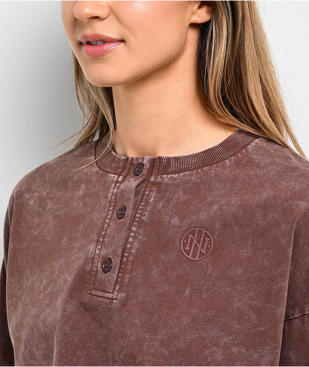 Ninth Hall Fundamentals Kaliska Brown Boxy Crop Long Sleeve T-Shirt Product Image