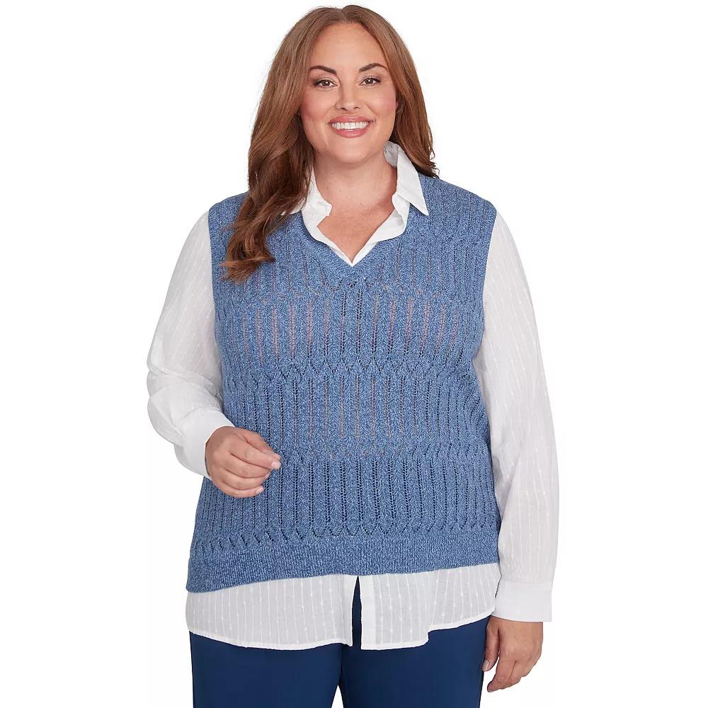 Plus Size Alfred Dunner Collared Vest Two-in-One Sweater, Women's, Size: 3XL, Blue Product Image