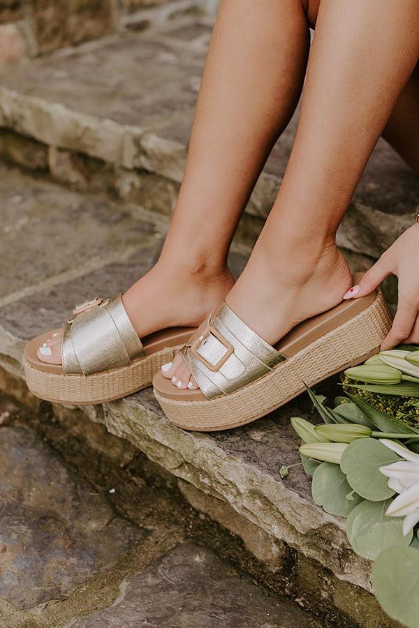 The Dahlia Faux Leather Platform Sandal in Gold Product Image