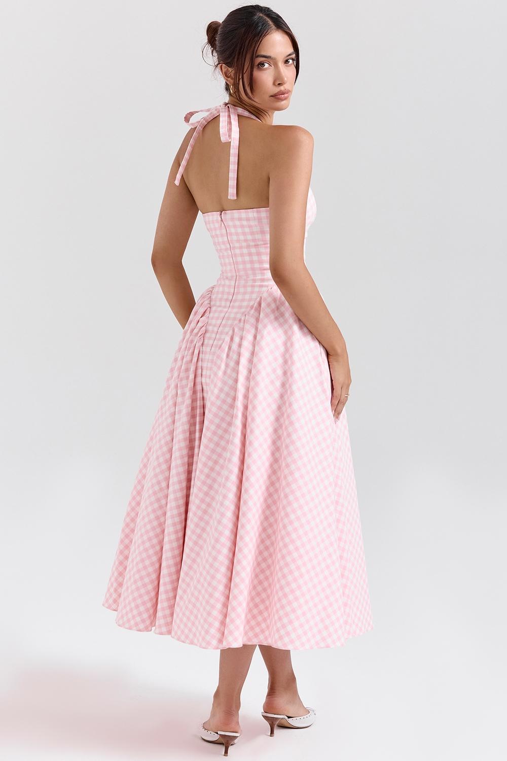Marilyn  strawberry shortcake gingham halter midi sundress Product Image