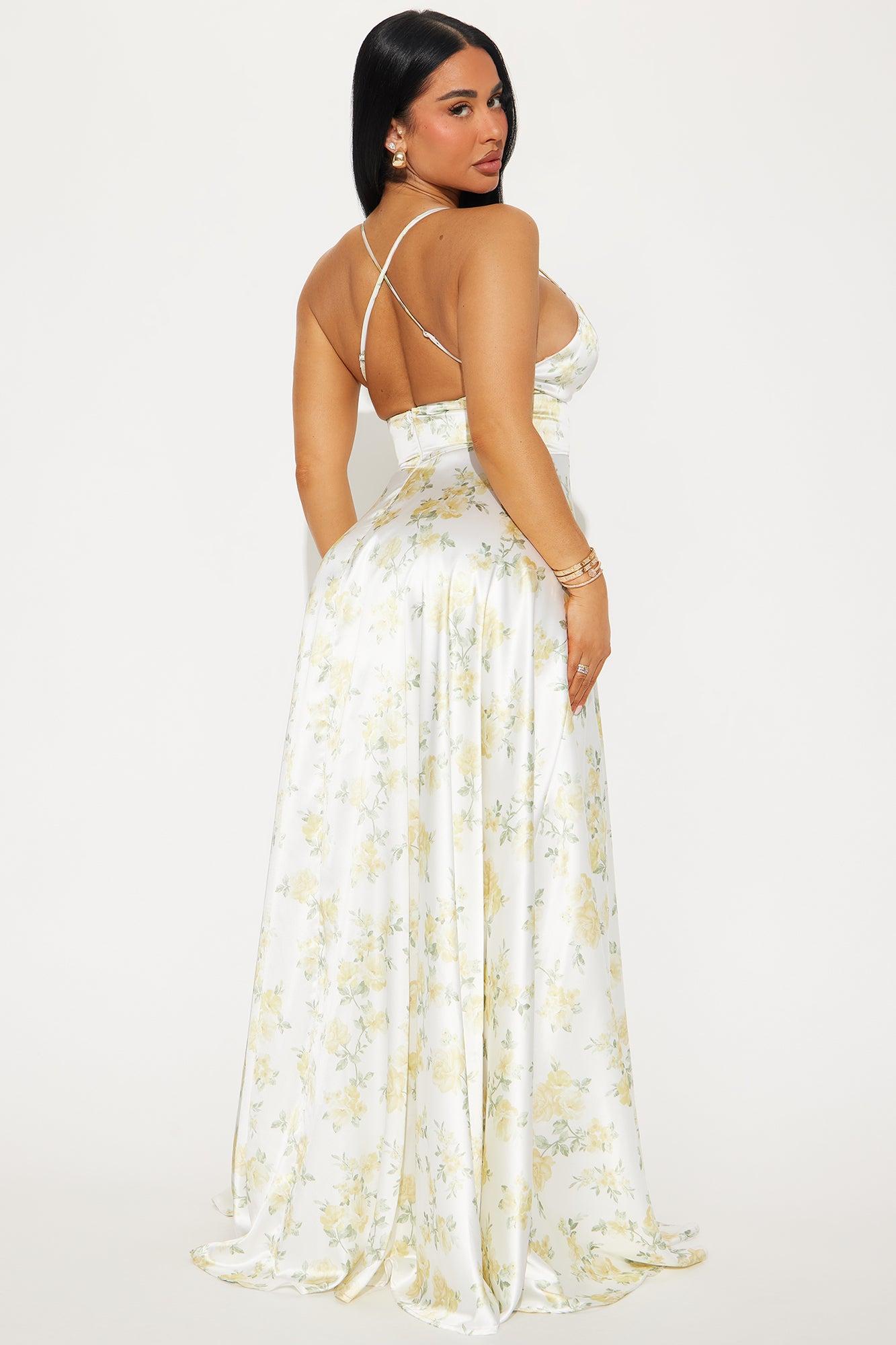 Leila Satin Floral Maxi Dress - White/combo Product Image