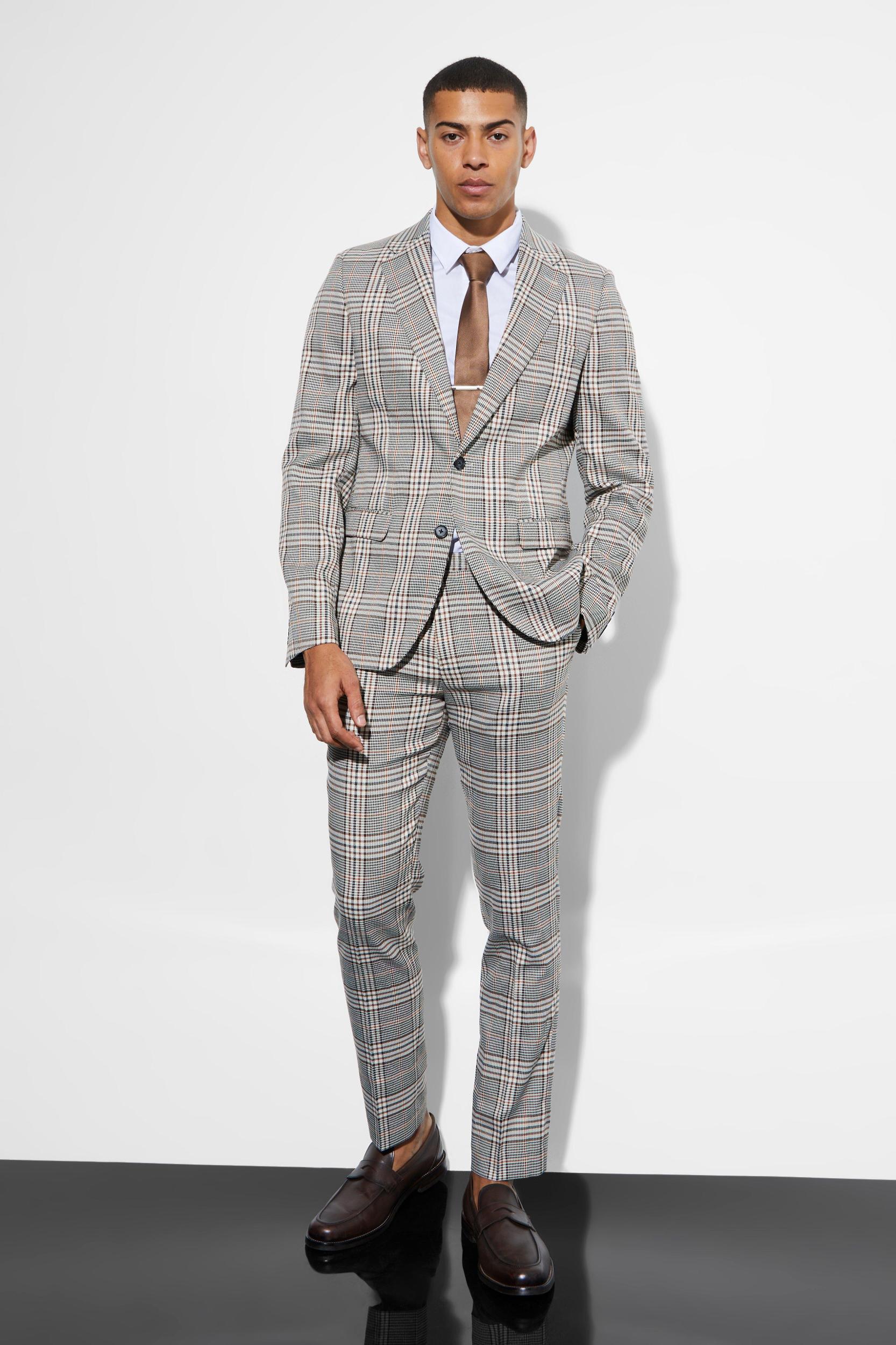 Slim Single Breasted Plaid Suit Jacket | boohooMAN USA Product Image