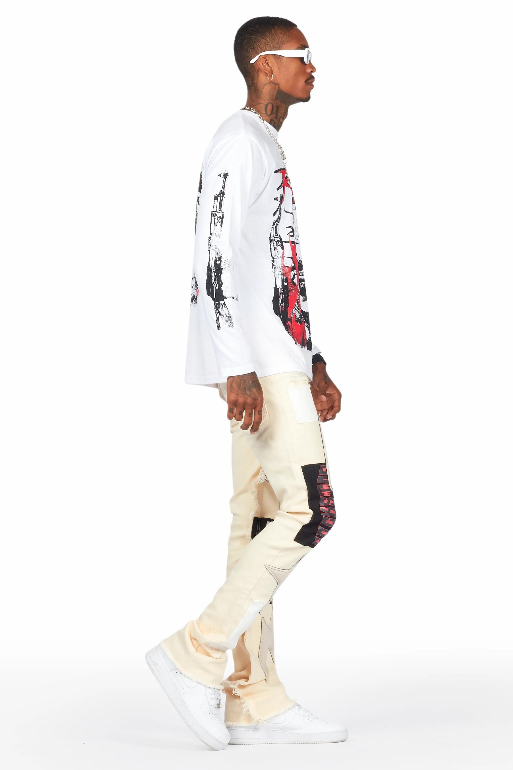 Rhys Beige Patchwork Stacked Flare Jean Male Product Image