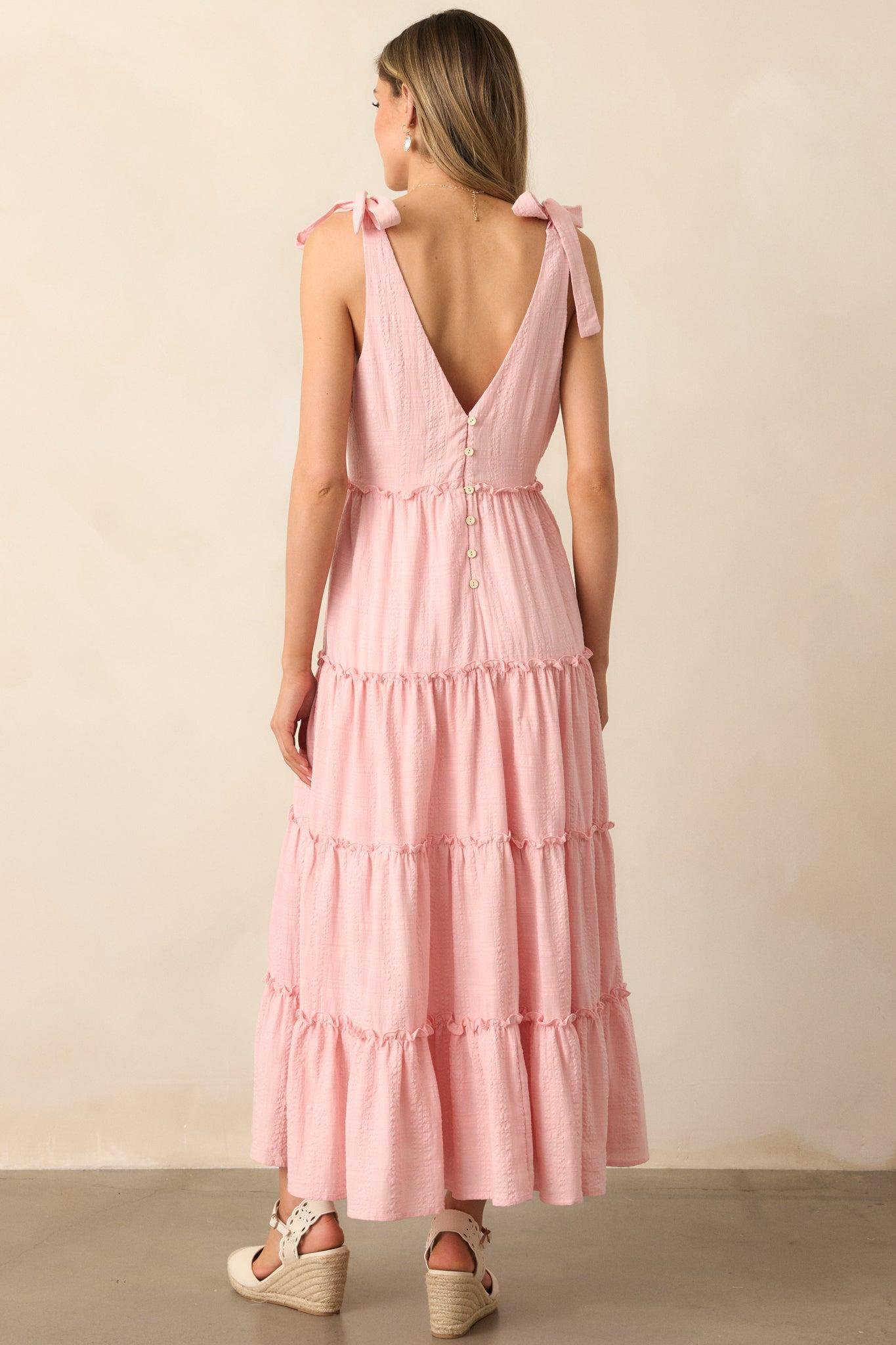 Half Past Sunset Rose Pink Cotton Tiered Maxi Dress Product Image