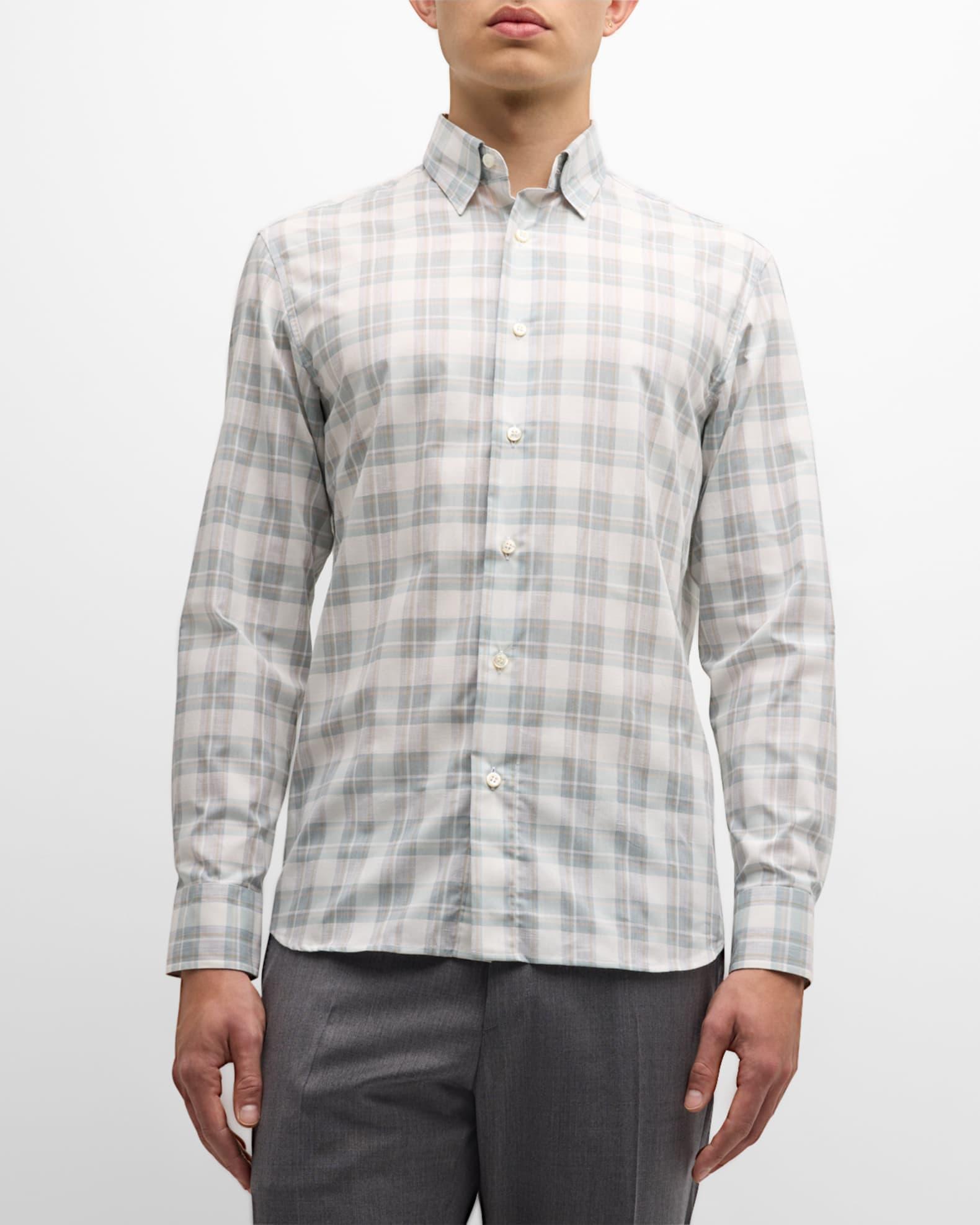 Men's Cotton-Linen Plaid Sport Shirt Product Image