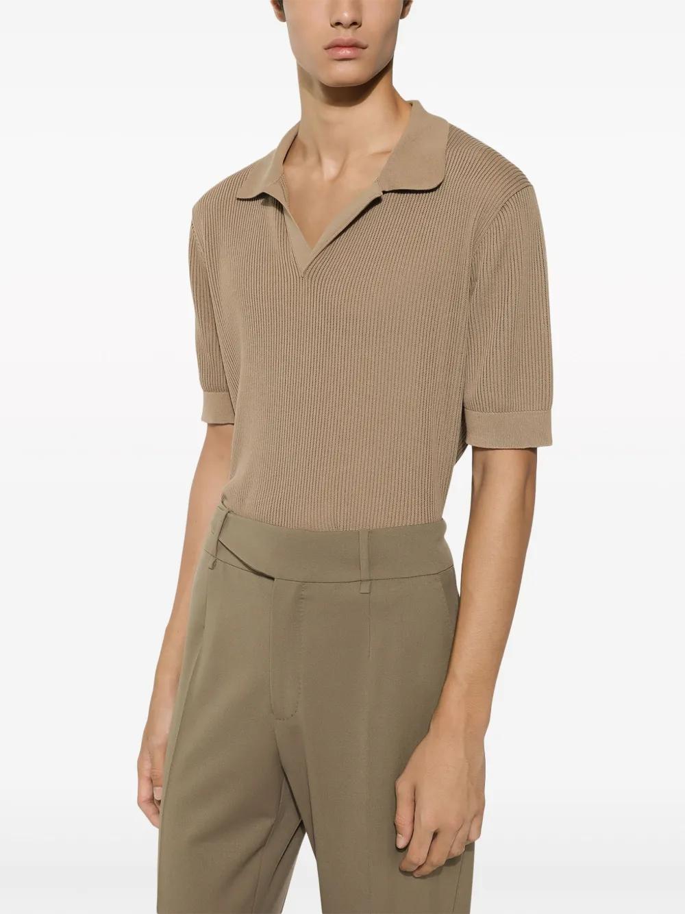 ribbed-knit cotton polo shirt Product Image