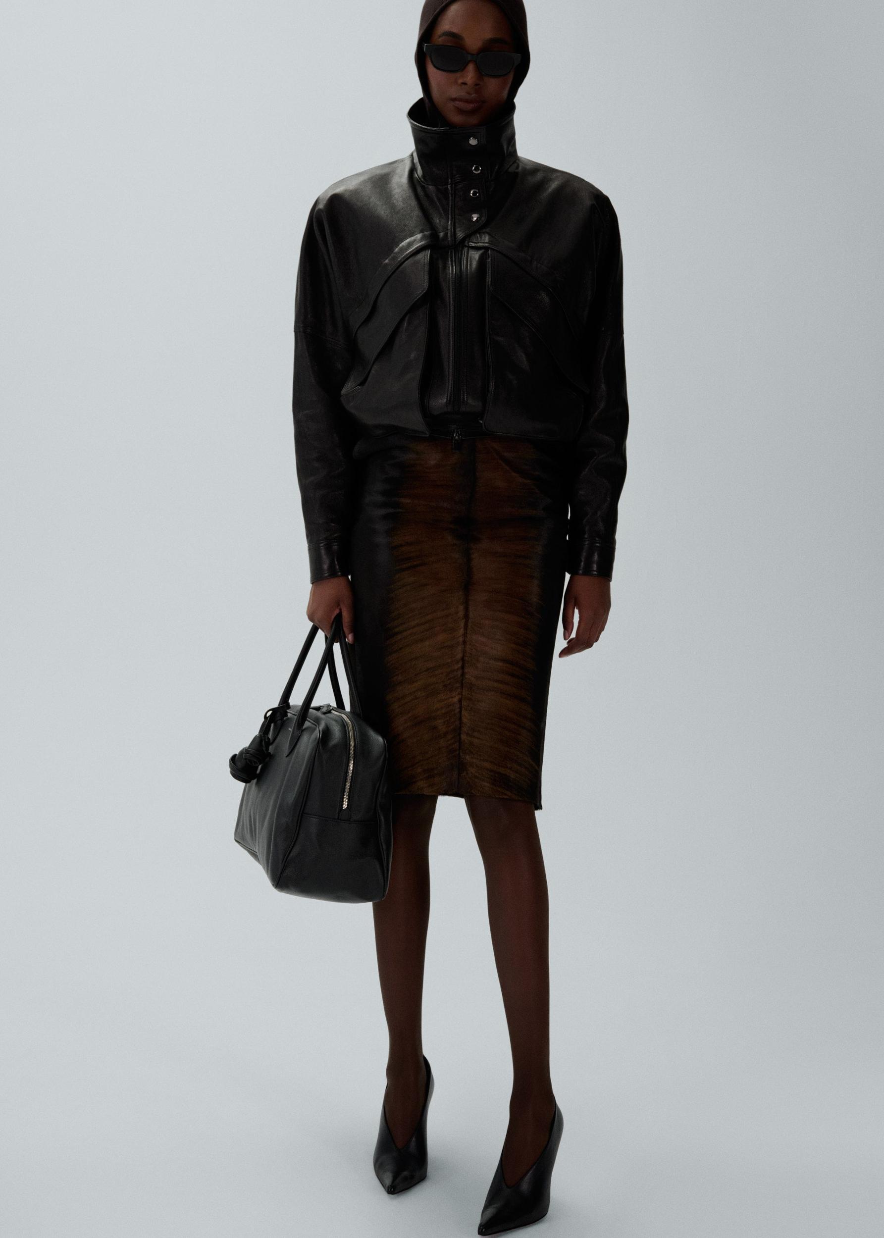 Vintage leather bomber jacket in black Product Image