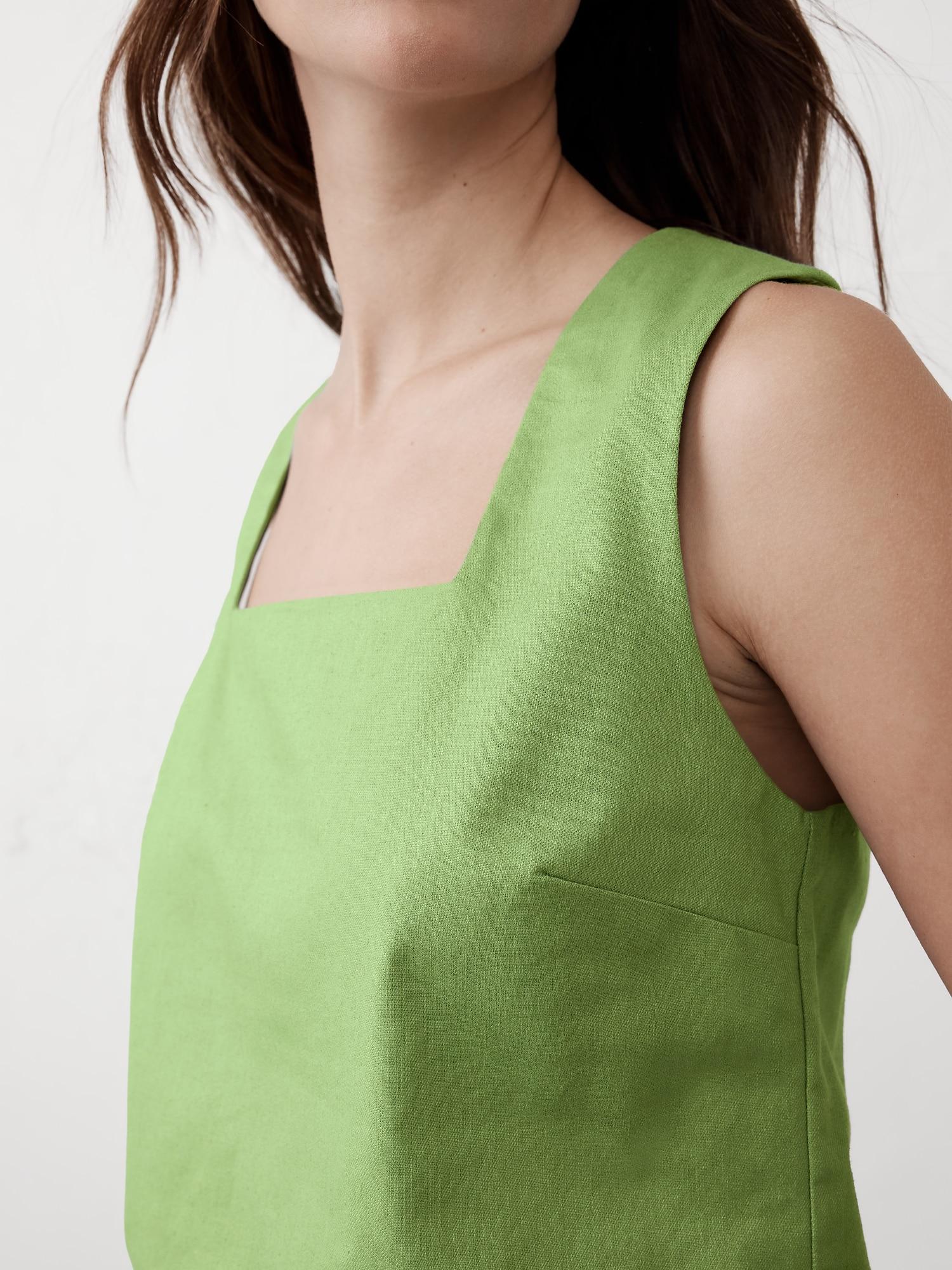 Linen-Blend Square-Neck Top Product Image