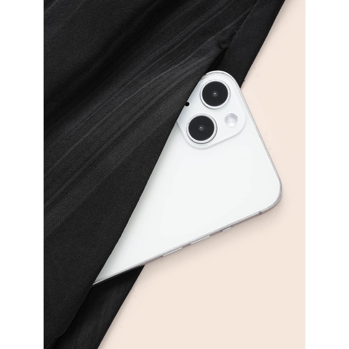 Plus Size Texture Lantern Sleeve Belted Midi Dress Black Women Workwear Essentials Texture V-neck Elbow-length sleeve Curvy BloomChic 26/4X Product Image