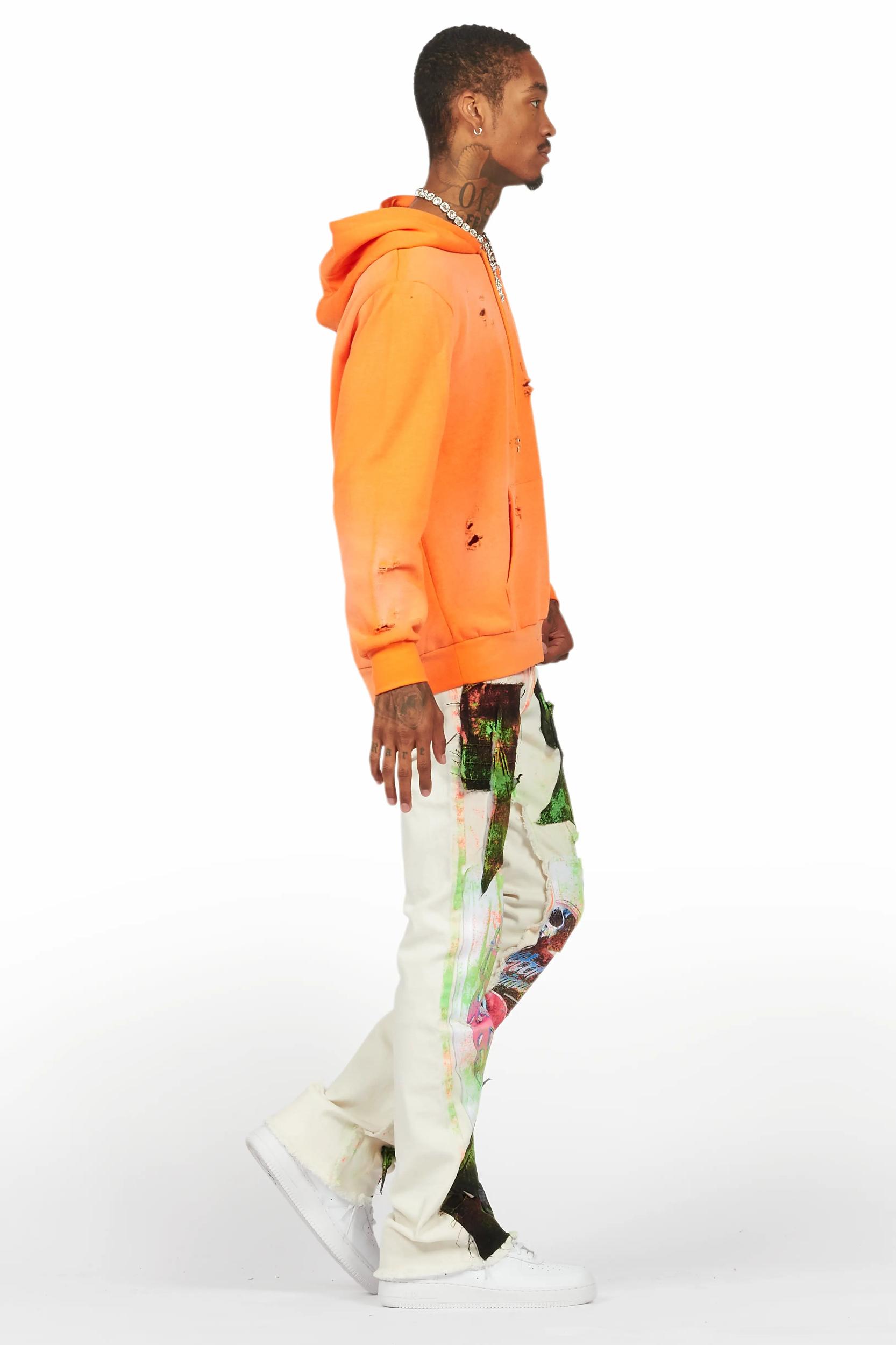 Helki Beige/Green Roller Paint Stacked Flare Jean Male Product Image