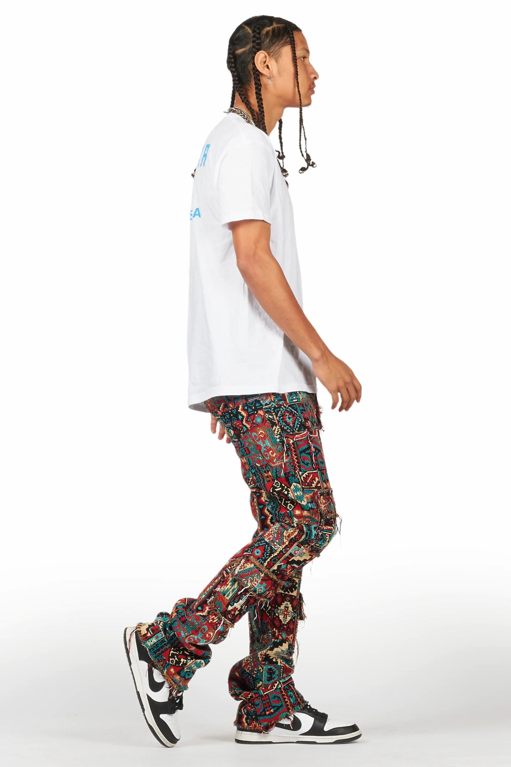 Tayami Tapestry Aqua Cargo Stacked Flare Jean Male Product Image