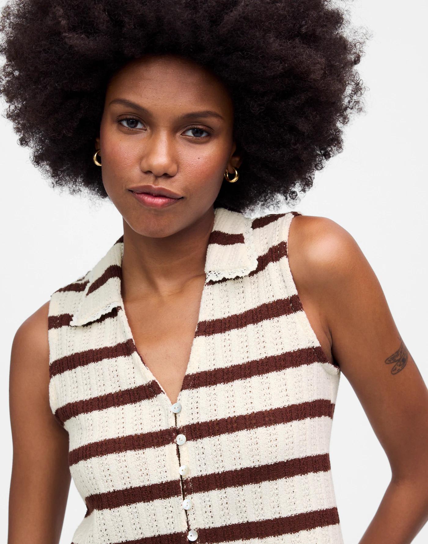 Crochet-Knit V-Neck Sweater Vest Product Image