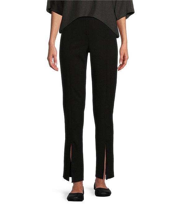 Multiples Solid Woven Straight Leg Front Slit Hem Ankle Pants Product Image