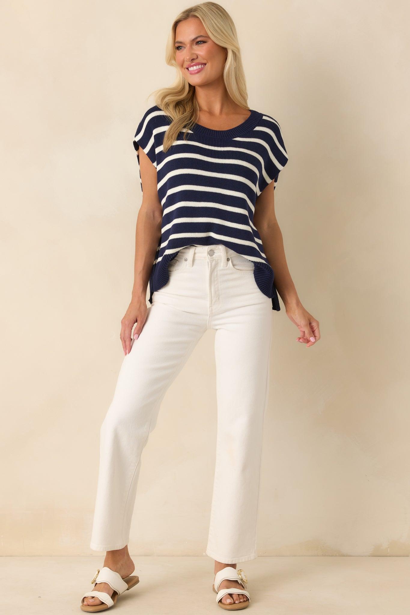 Daring Diva Navy Stripe Oversized Sweater Vest Product Image