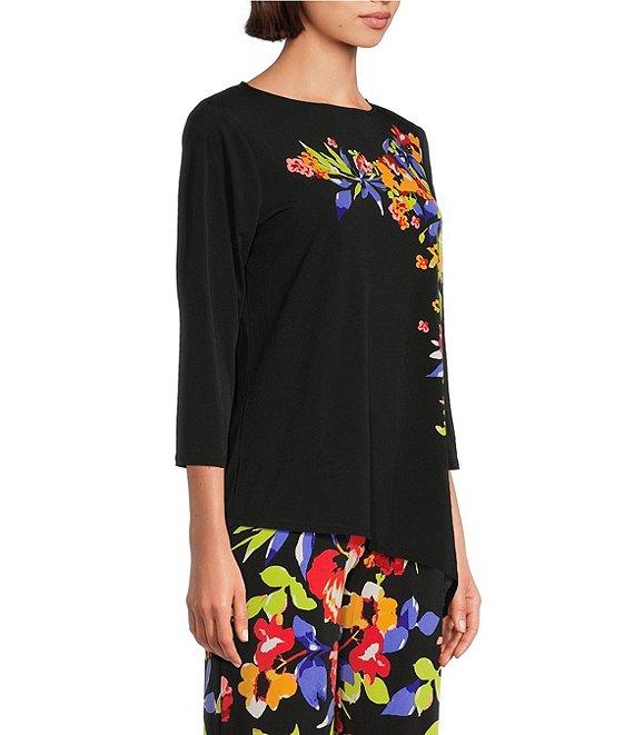 Slim Factor by Investment 3/4 Sleeve Angle Hem Crew Neck Knit Top Product Image