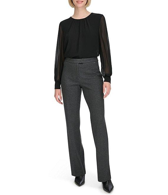 Calvin Klein Herringbone Mid Rise Wide Leg Pants Product Image