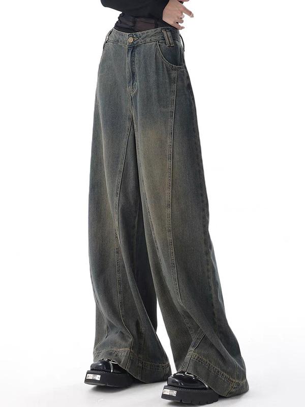 Vintage Washed Wide Leg Boyfriend Jeans Product Image