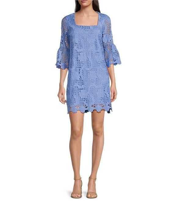 Anne Klein Lace Square Neck 3/4 Sleeve Shift Mini Dress Product Image