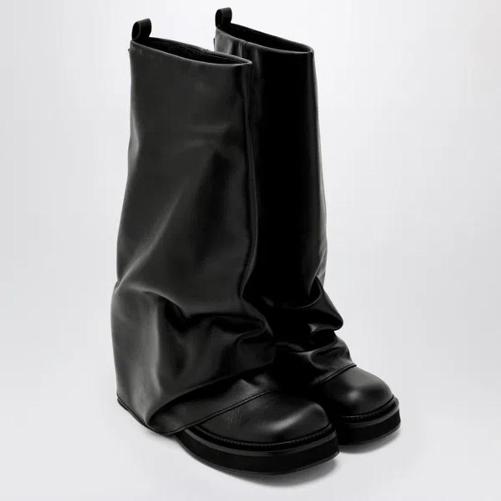 ATTICO Robin Black Boots With Square Toe And Logo Plaque On The Rear In Leather Woman Product Image