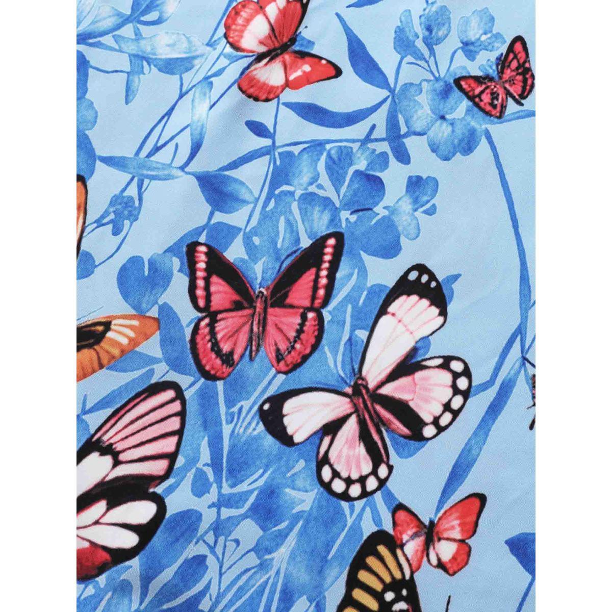 Plus Size Butterfly Print Wrap Gathered Tank Dress LightBlue Women Elegant Gathered Overlap Collar Sleeveless Curvy BloomChic 14-16/1X Product Image