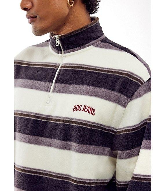 BDG Urban Outfitters Long Sleeve Striped Fleece Quarter Zip Pullover Product Image