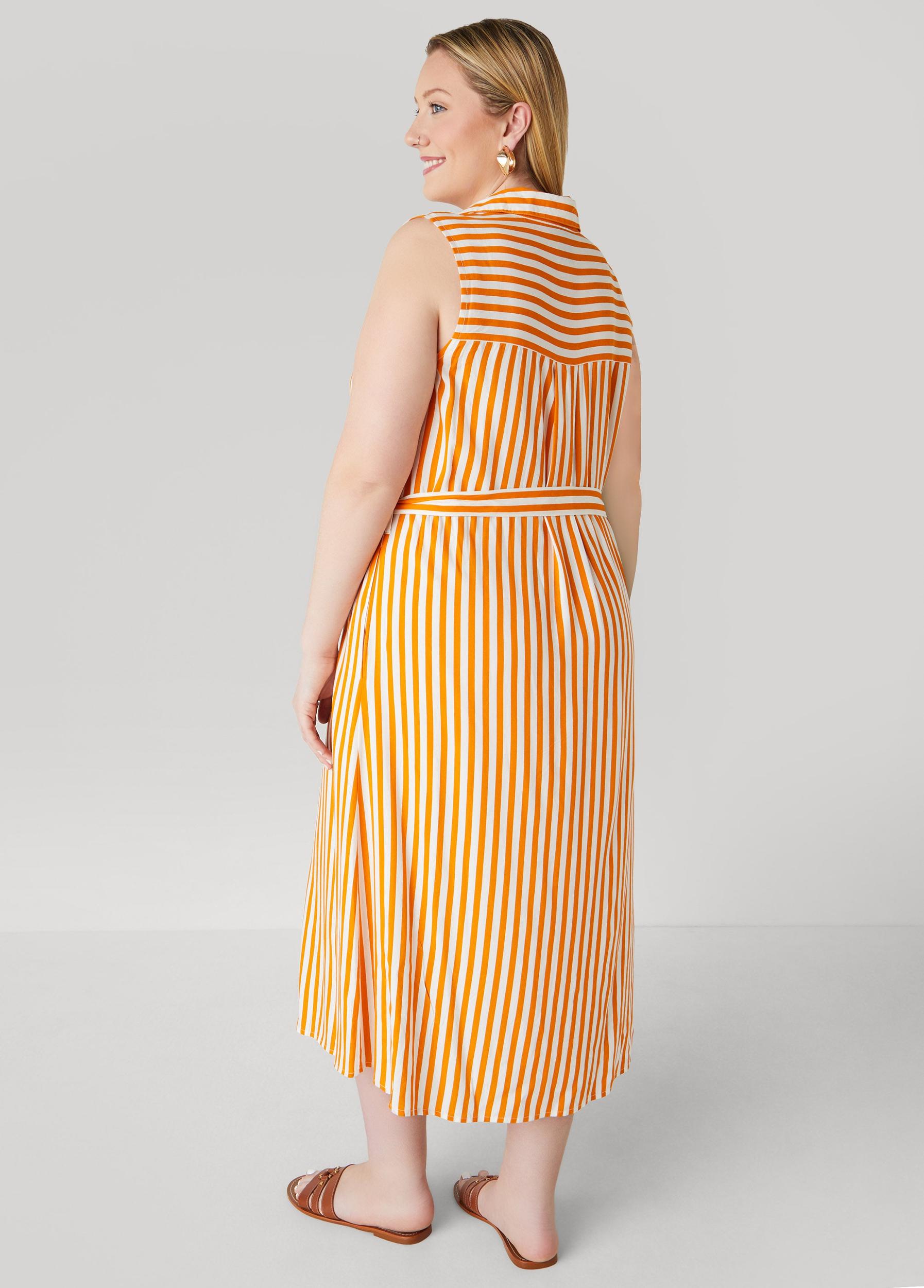 Plus Size Button Front Striped Shirtdress Ashley Stewart Product Image