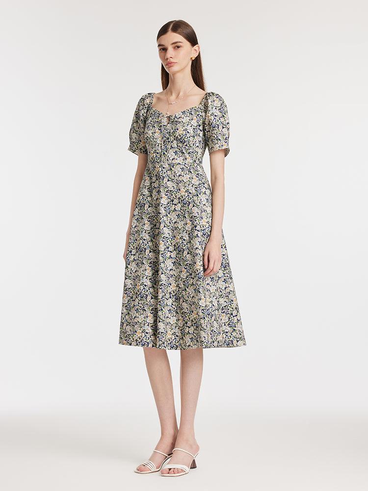 Floral Print Square Neck Women Midi Dress Product Image