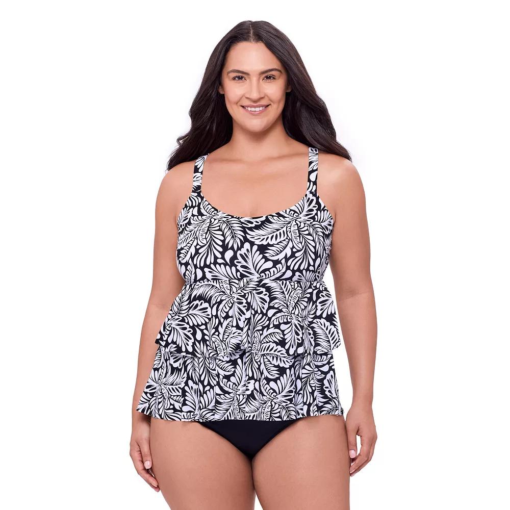 Plus Size Bal Harbour High Low Double Tier Fauxkini, Women's, Size: 20 W, Nassau Palm Product Image