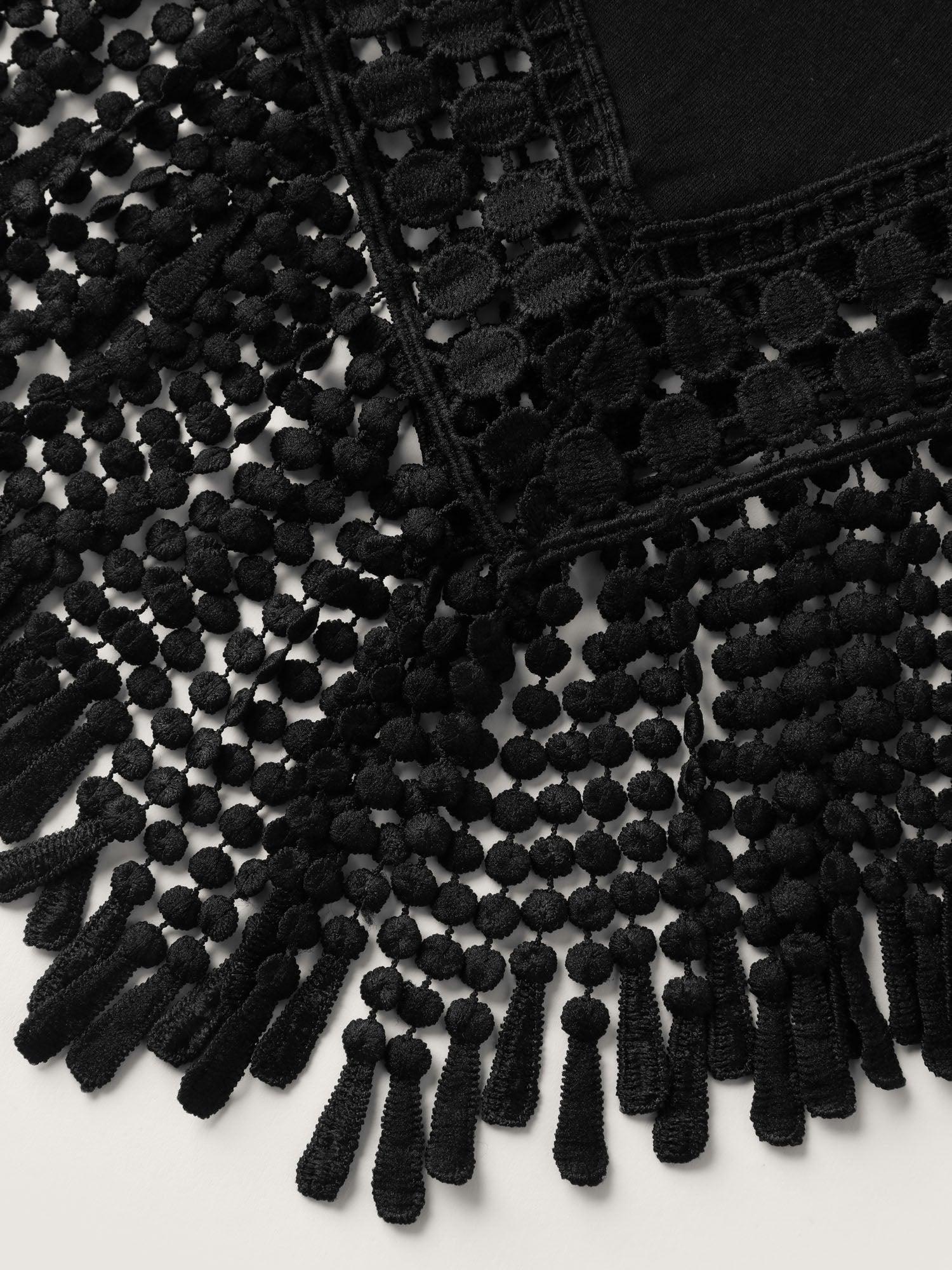 Solid Tassels Trim Pocket Asymmetrical Hem T-shirt Female Product Image