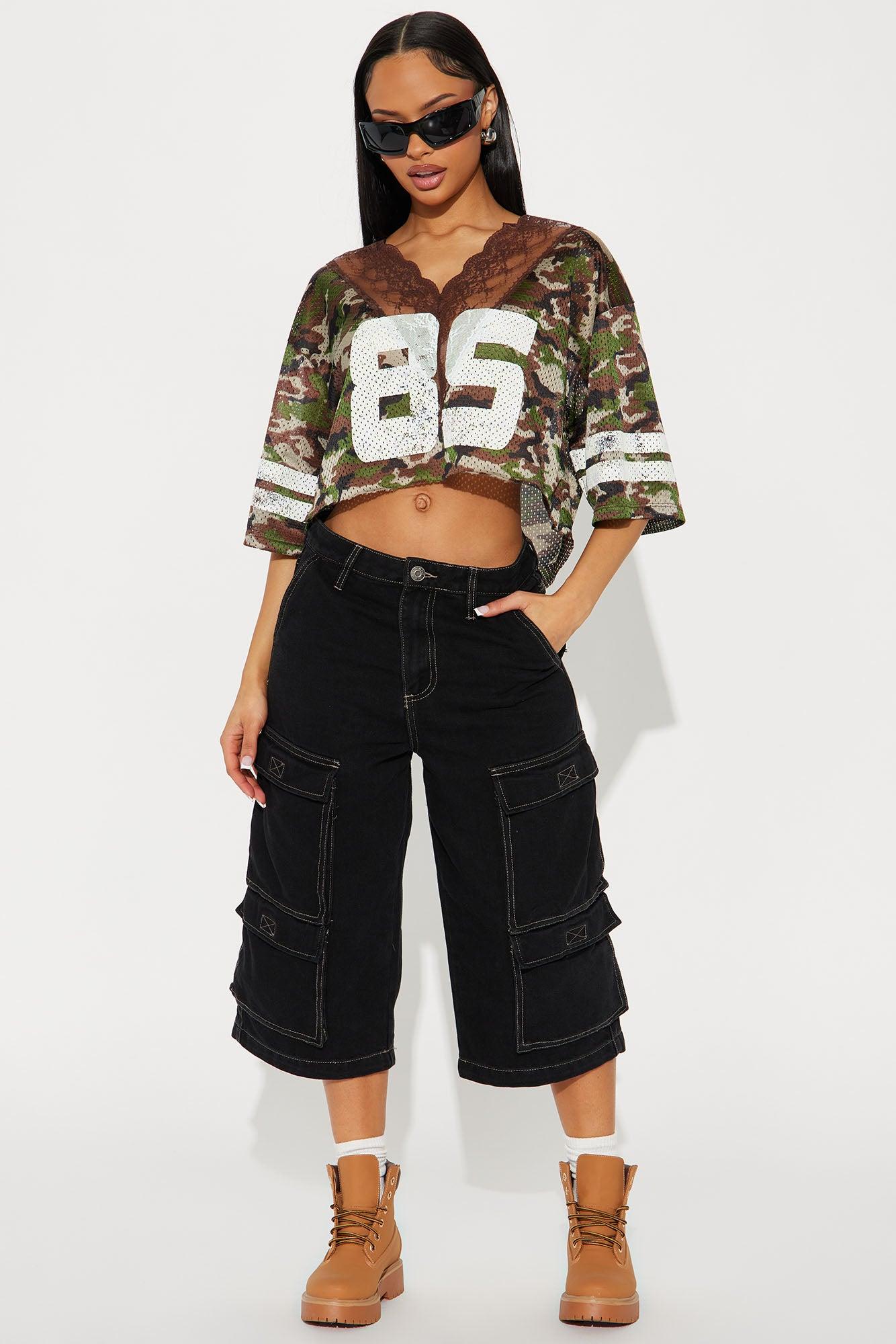 Denize High Rise Cargo Denim Jorts - Black Product Image