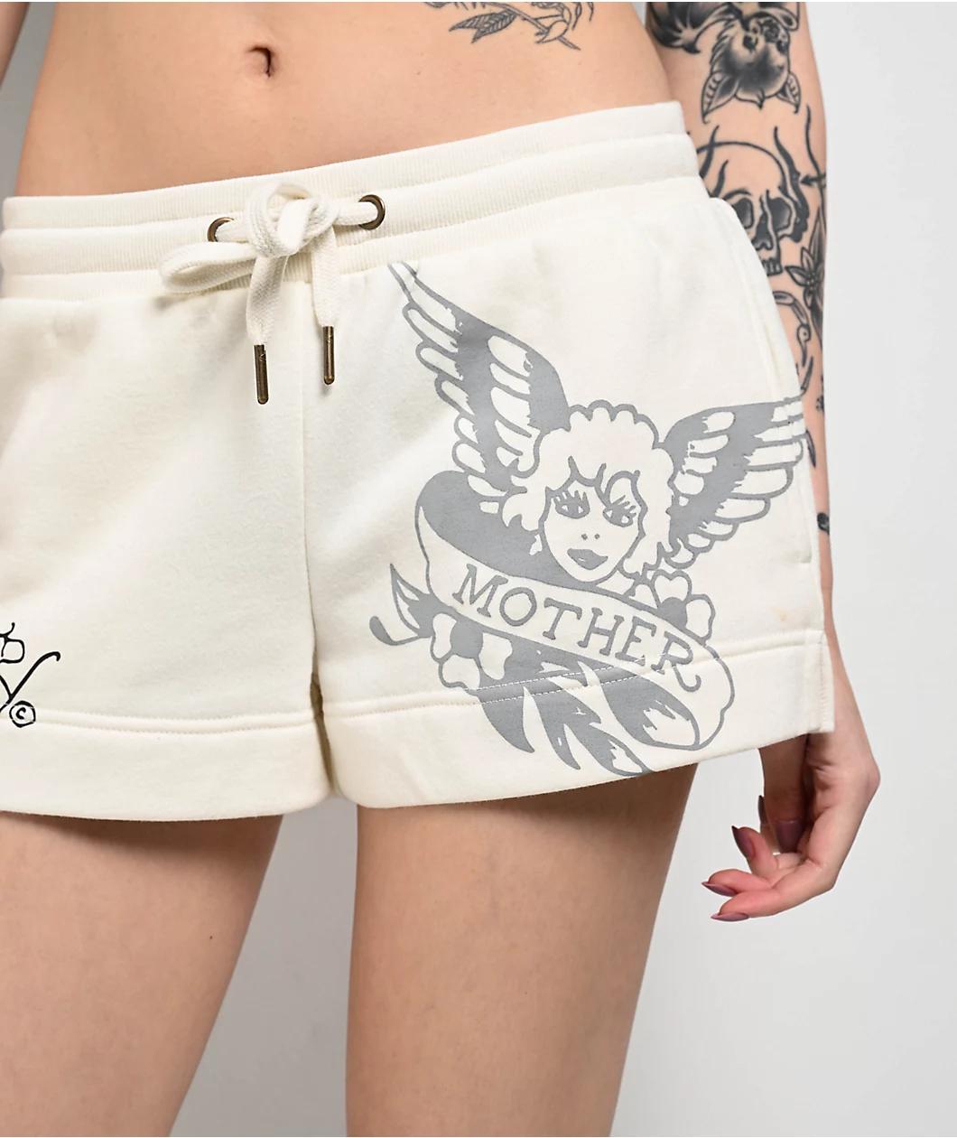 Ed Hardy Sacred Heart Ivory Sweat Shorts Product Image