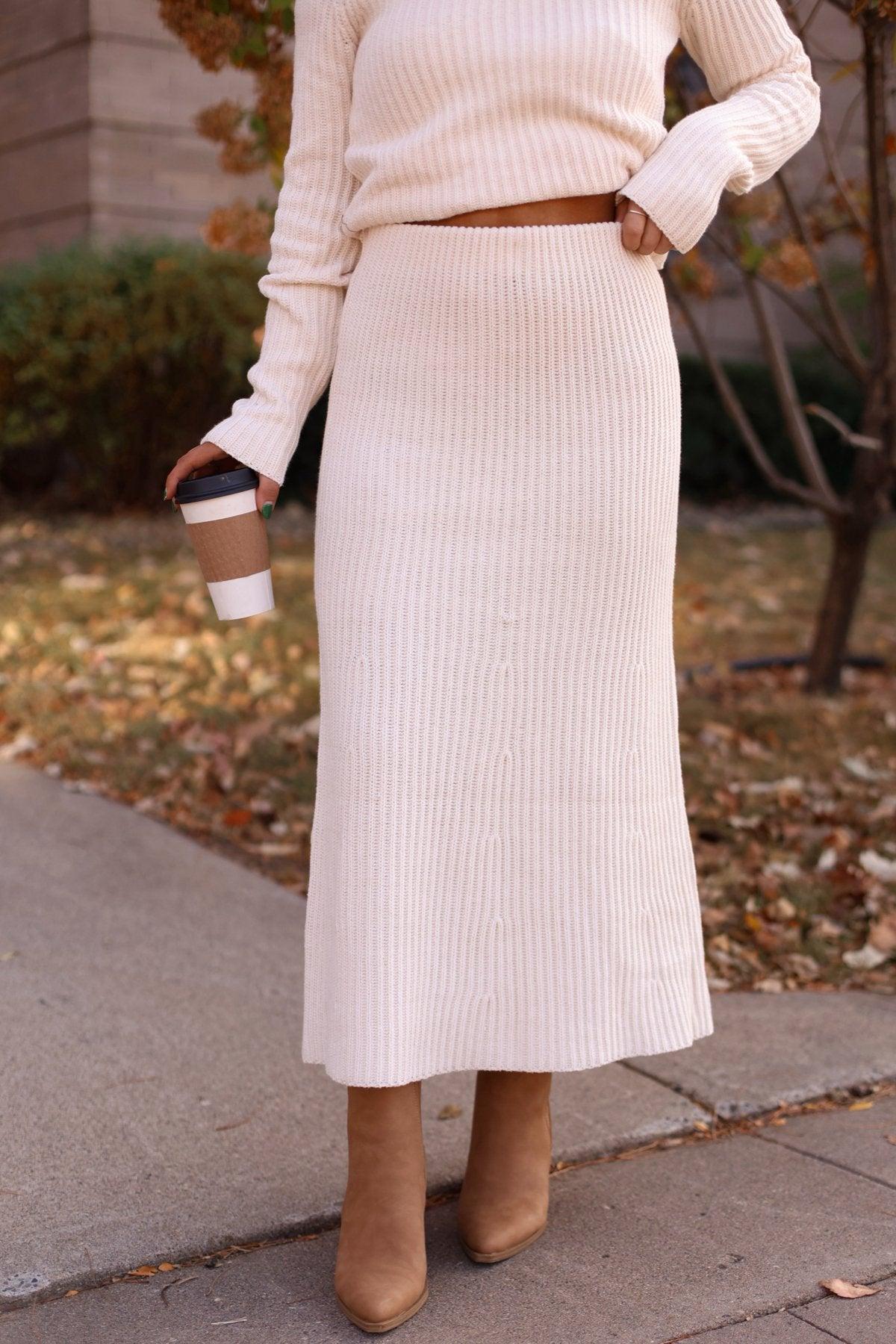 Muse By Magnolia Cream Ribbed Sweater Skirt - FINAL SALE Product Image