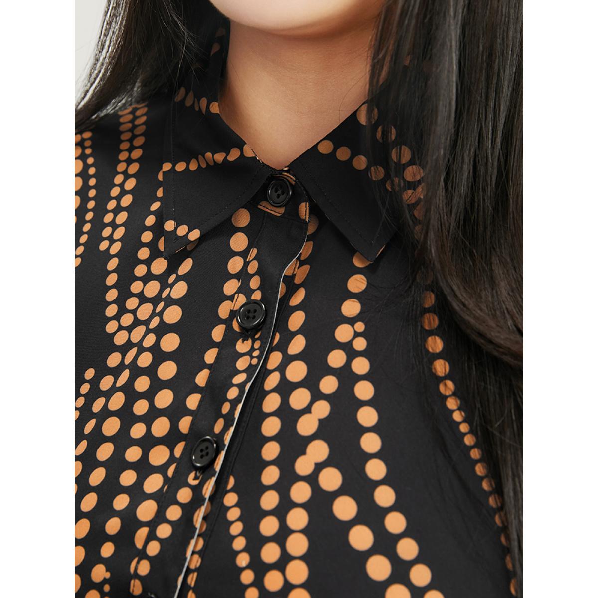 Plus Size Polka Dot Pocket Button Detail Belted Shirt Collar Dress Black Women Office Pocket Shirt collar Long Sleeve Curvy Midi Dress BloomChic 28/5X Product Image