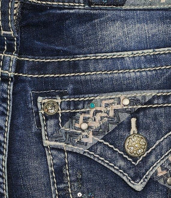 Miss Me Zig Zag Embellished Flap Pocket Design Bootcut Jeans Product Image