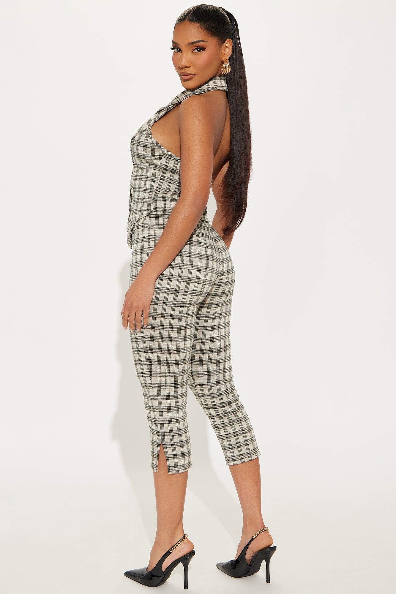 Work Wardrobe Plaid Capri Set - Khaki/combo Product Image