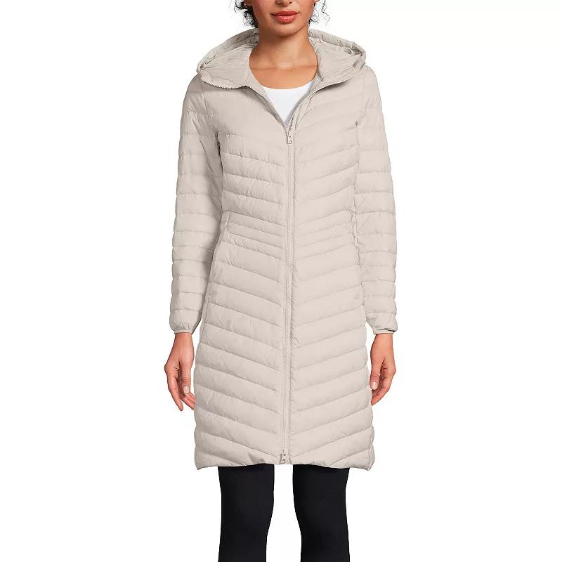 Women's Lands' End Hooded Wanderweight Ultralight Packable Long Down Coat, Size: Large, Dusk Gray Product Image