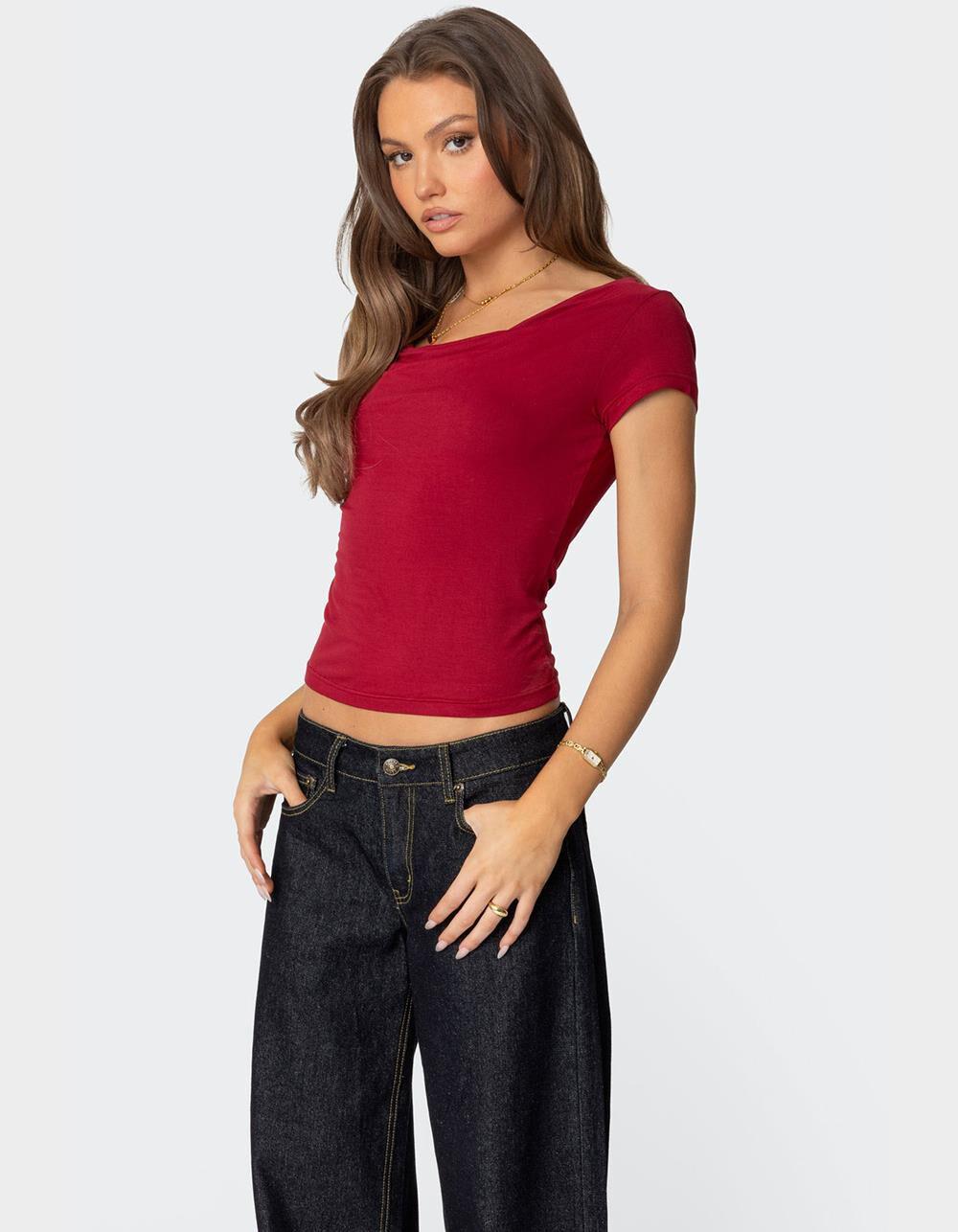 EDIKTED Javi Cowl Neck Top - RED Product Image