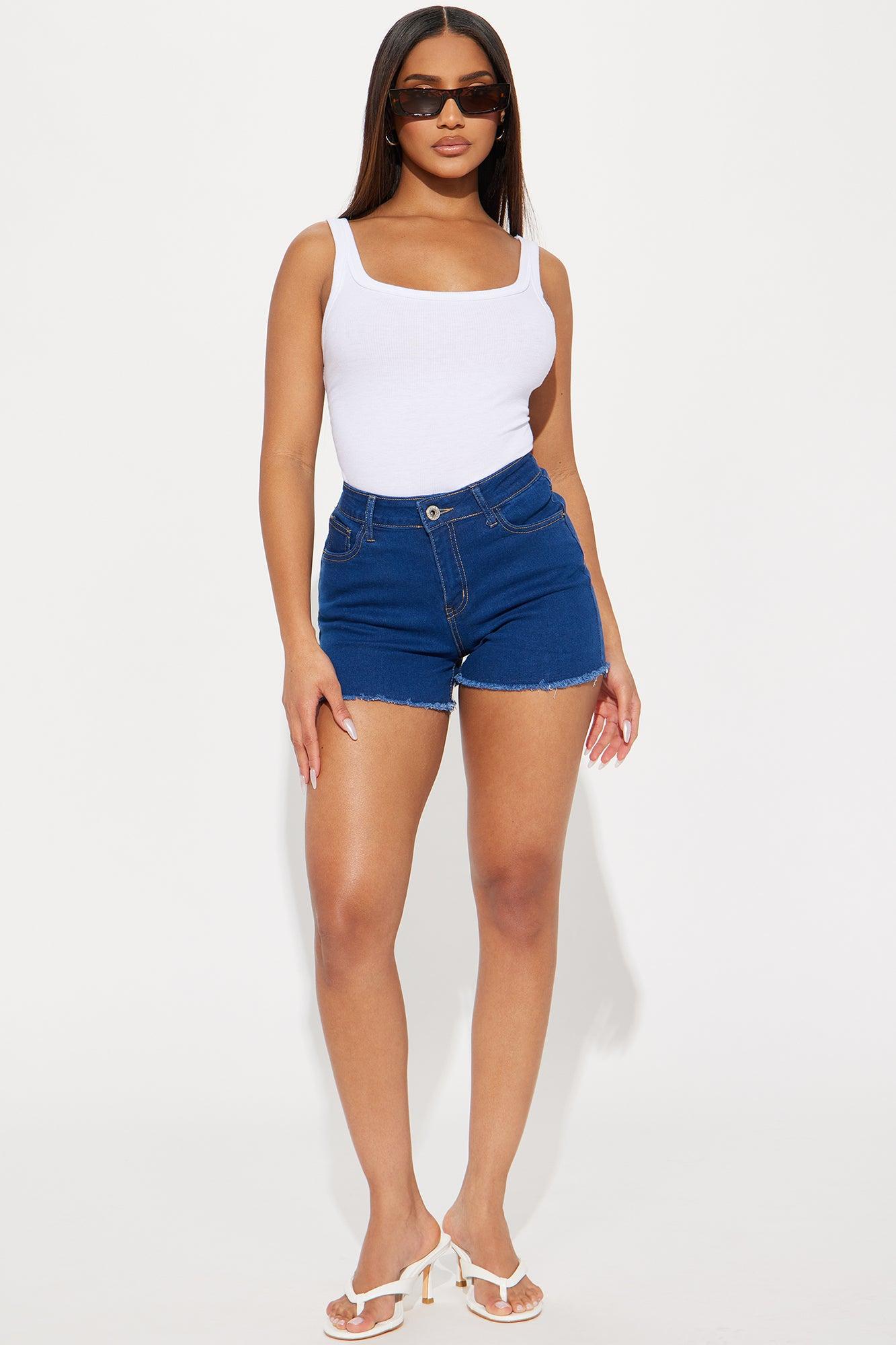 Cali Cut Off High Rise Denim Shorts - Dark Wash Product Image