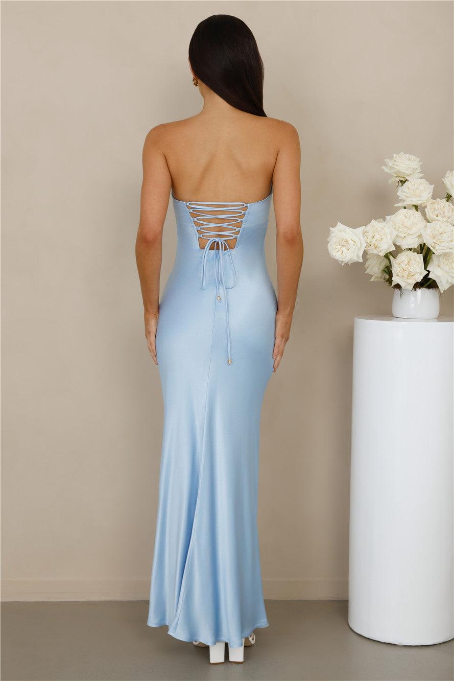 The Seraphina Strapless Satin Maxi Dress Blue Product Image