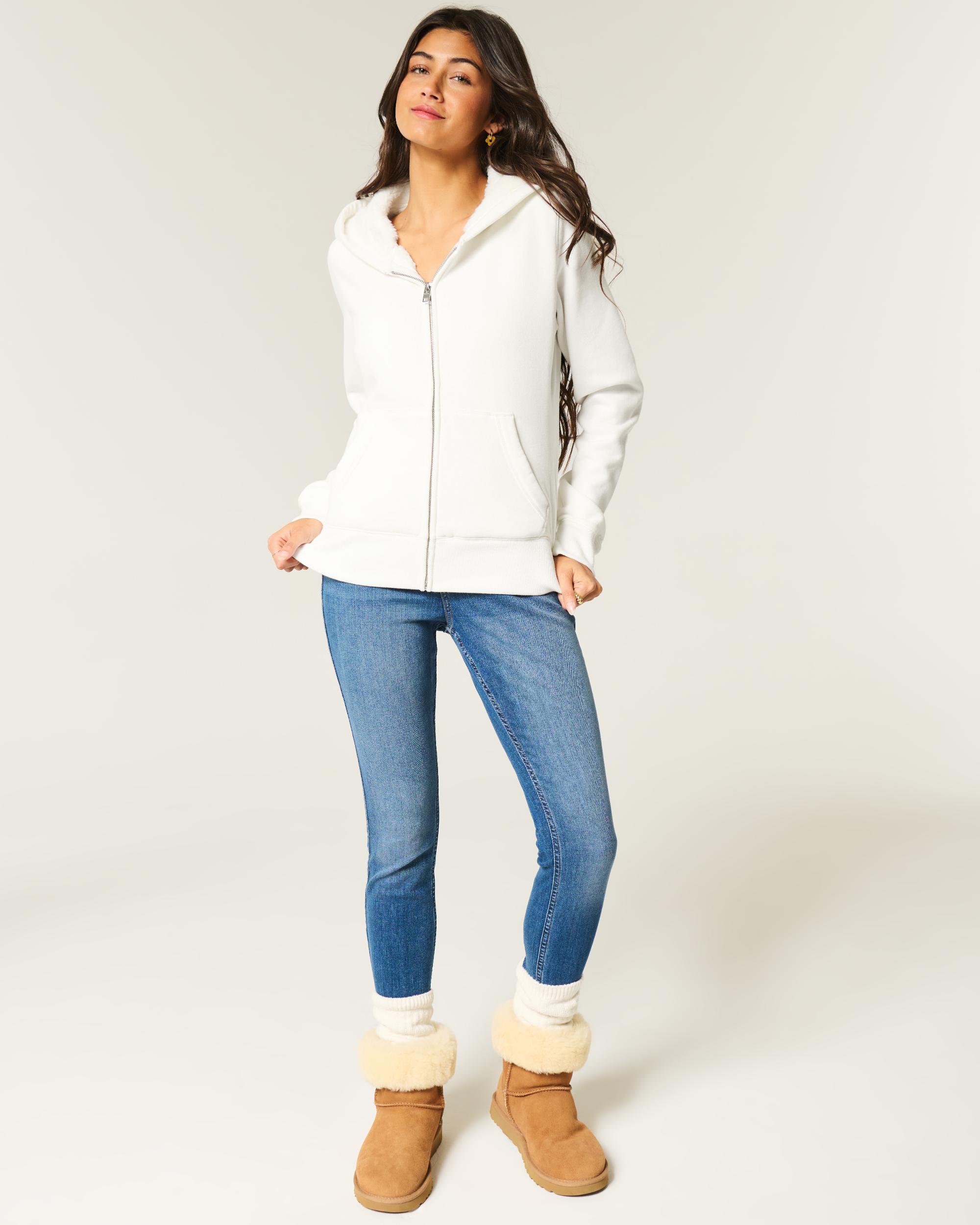 Faux Fur-Lined Zip-Up Hoodie Product Image