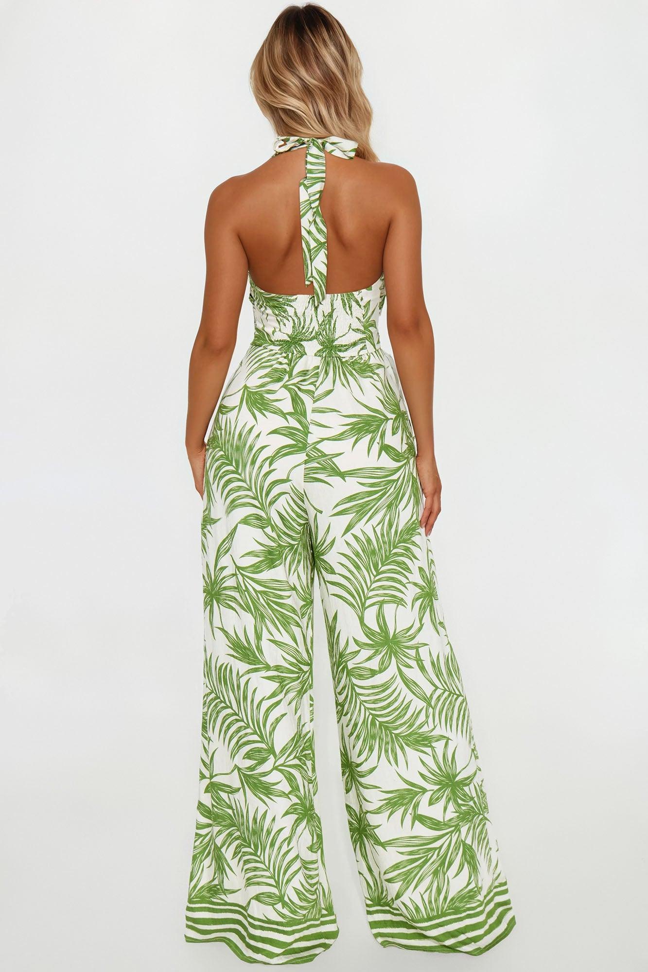 Endless Sunshine Linen Jumpsuit - Green/combo Female Product Image