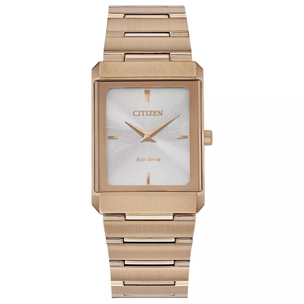 Citizen Eco-Drive Stiletto Stainless Steel Rectangular Bracelet Watch, Women's, Size: Small, Rose Gold Tone Product Image