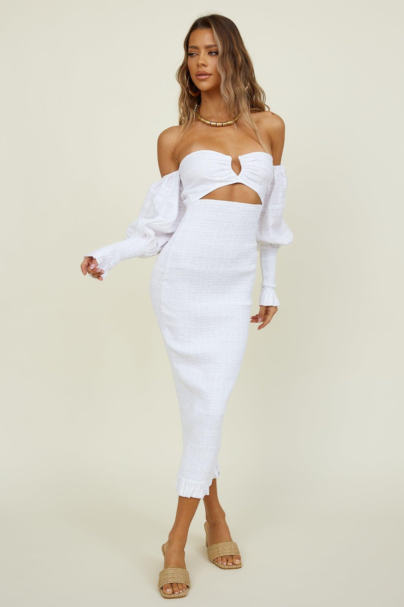SEVEN WONDERS Luciano Shirred Midi Dress White Product Image
