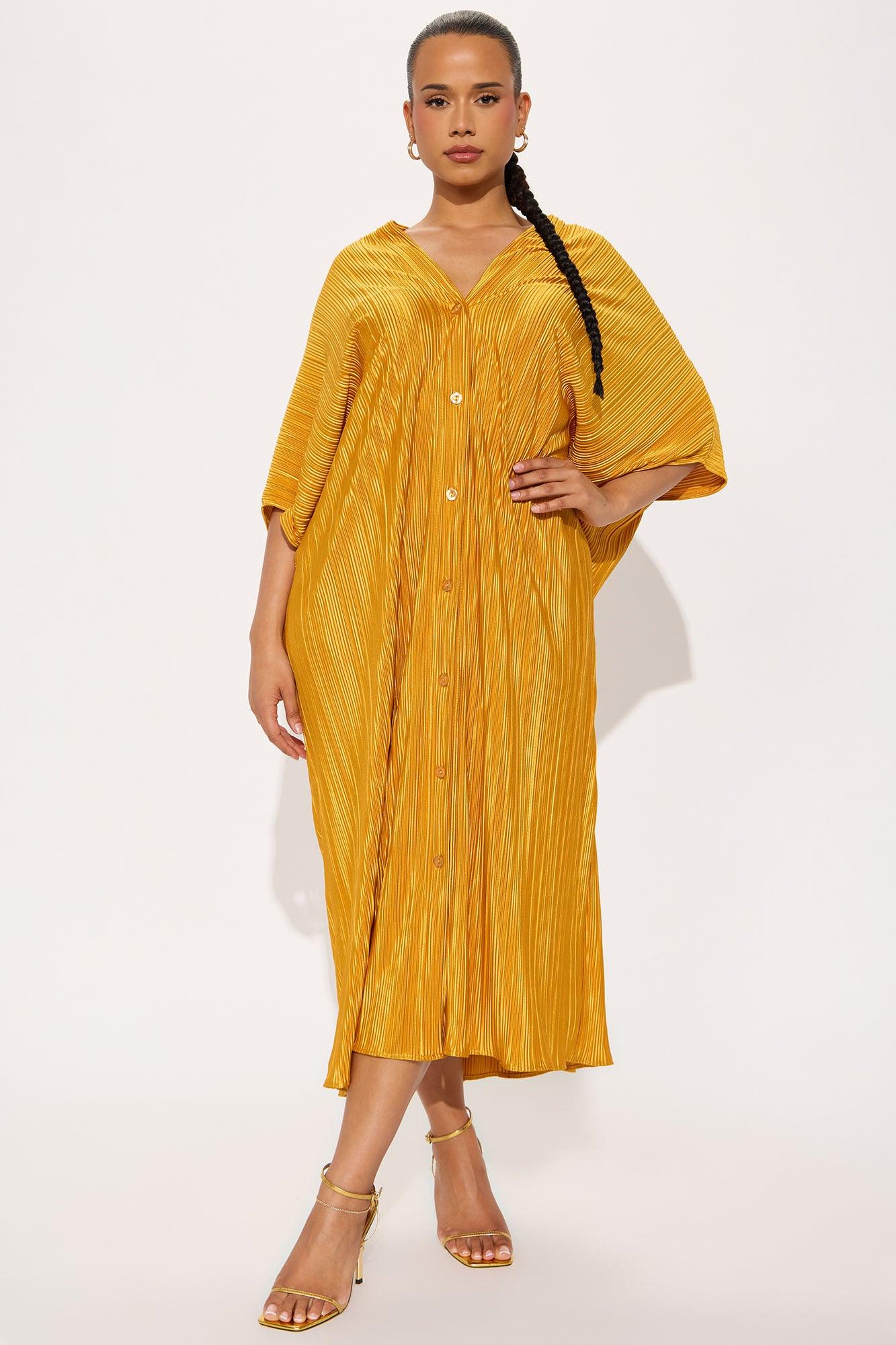 Isa Plisse Maxi Shirt Dress - Mustard Female Product Image