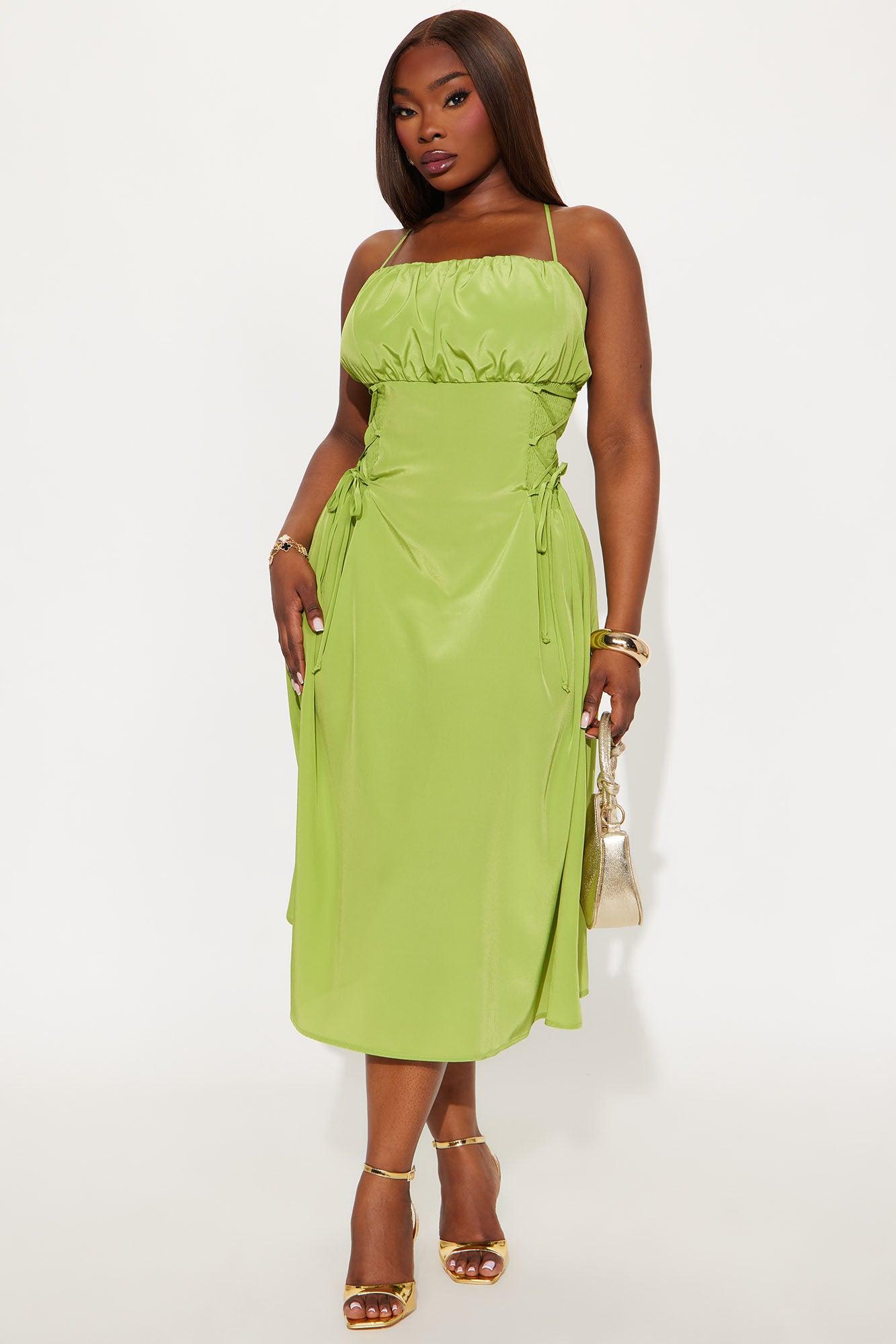 Kaliah Lace Up Midi Dress - Chartreuse Female Product Image