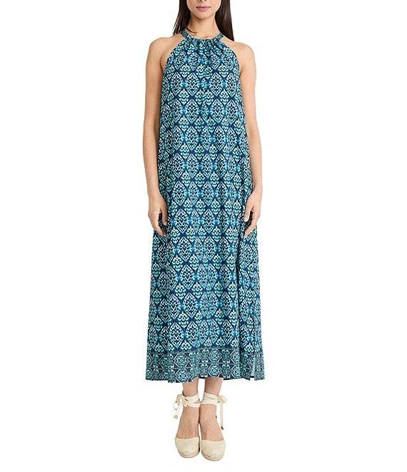 The Good Journey Halter Tie Neck Printed Crepe De Chine Maxi Dress Product Image