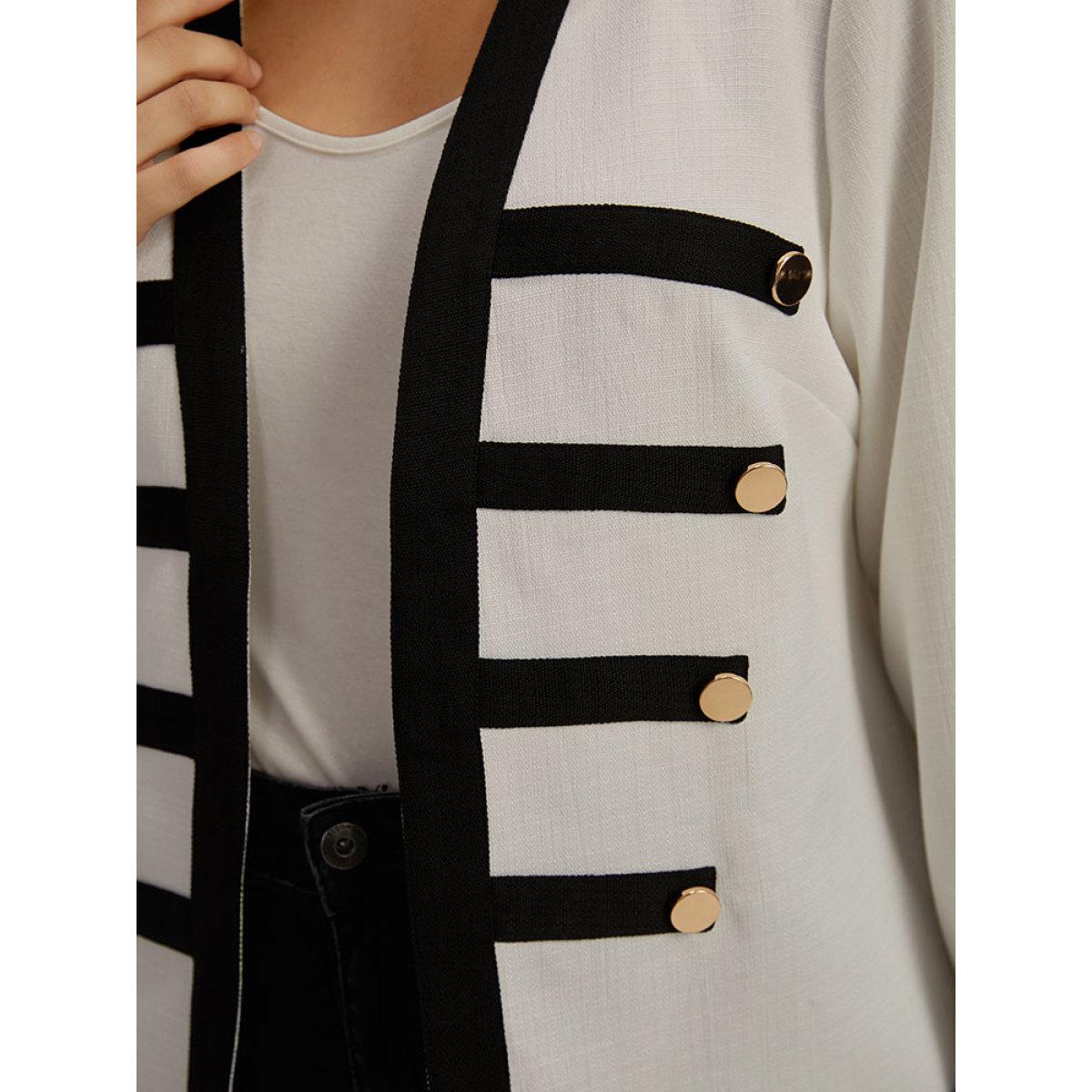Plus Size Striped Patchwork Button Detail Contrast Jacket Women White Casual Contrast Ladies Dailywear Winter Coats BloomChic 14-16/1X Product Image